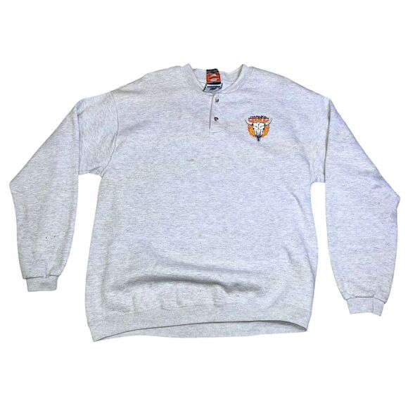 Harley Davidson 1/4 Button Sweatshirt Size Large Gray Long Sleeve Pullover - Picture 3 of 9